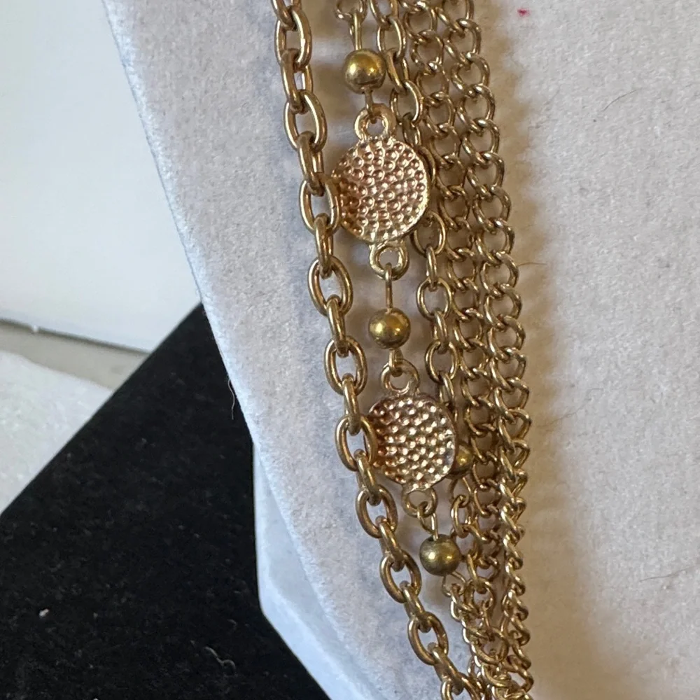 Elegant Vintage Gold-Tone Multi-strand Necklace with Disc or Coin-like